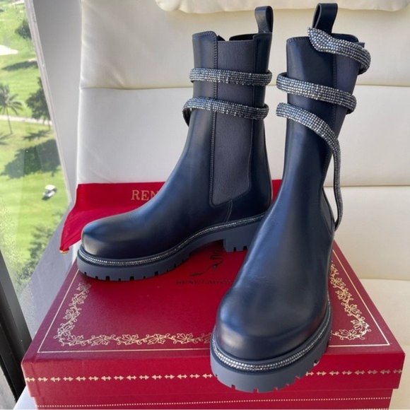 NEW Rene Caovilla Women's Grey Cleo Combat Biker Booties 37.5 7.5 - Picture 5 of 10